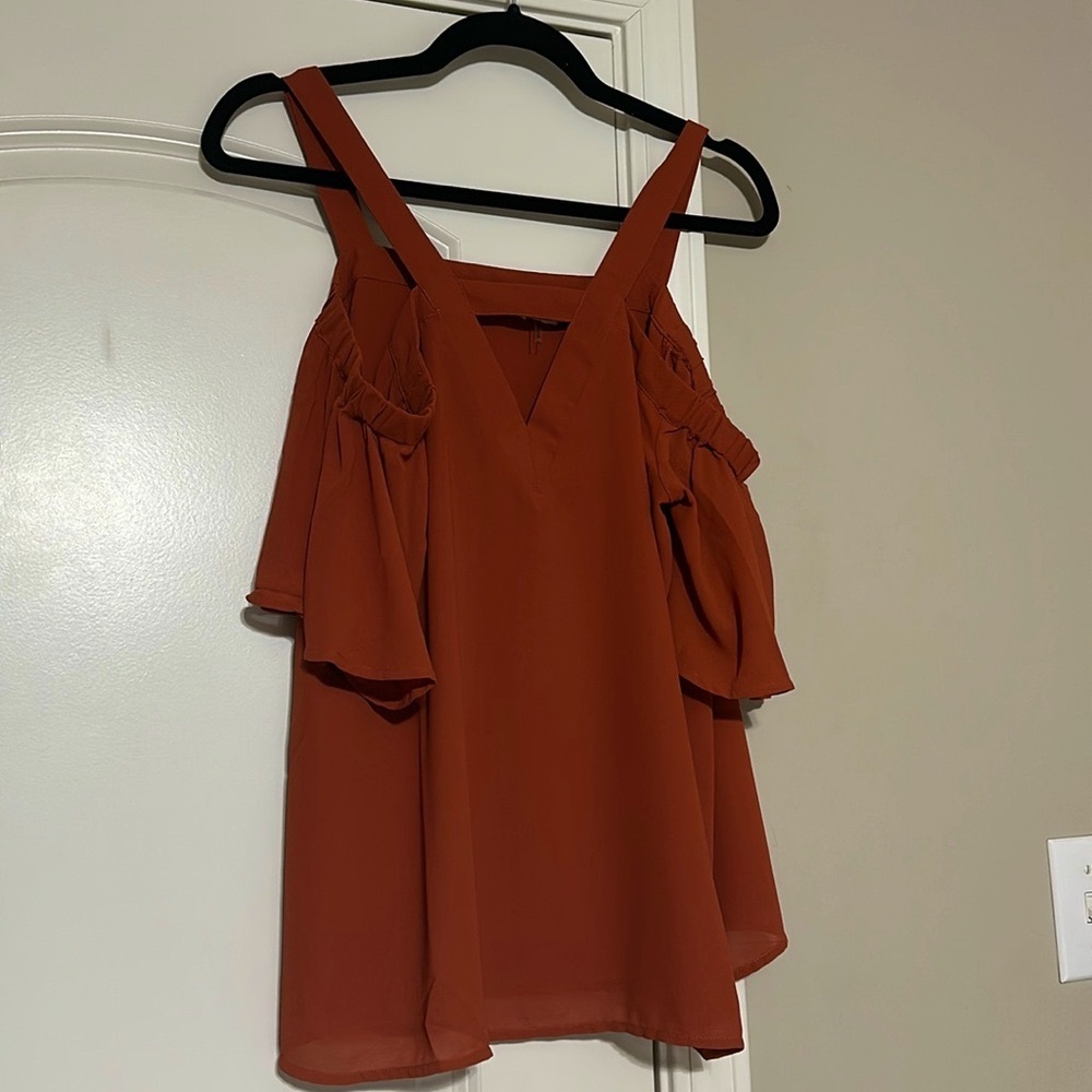 Rust orange off the shoulder blouse